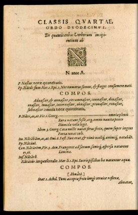 Classis Quartae, Ordo Duodecimus ... N