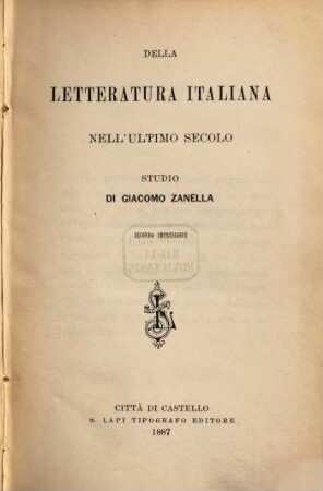 Della letteratura Italiana nell'ultimo secolo
