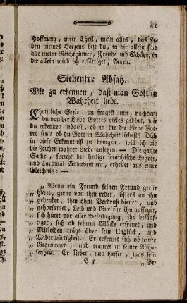 Siebenter Absatz. Wie zu erkennen, daß man Gott in Wahrheit liebe. - Achter Absatz. Was die Liebe Gottes in dem Menschen wirke.