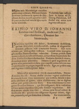 Eximio Viro D. Iohanni Kentmanno Dresdensi, medicinae Doctori clarissimo, Domino suo honorando.