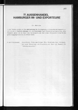 IV. Außenhandel Hamburger Im- und Exporteure