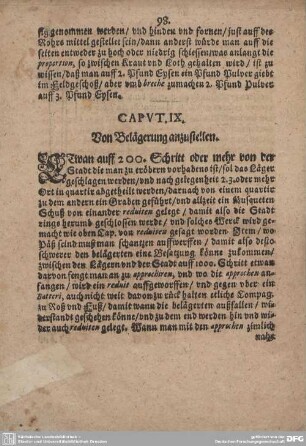 CAPUT IX. Von Belägerung anzustellen.