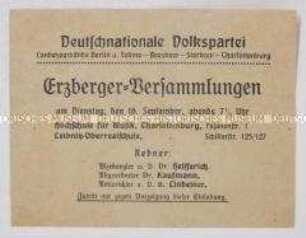 Einladung zu einer "Erzberger-Versammlung" der DNVP