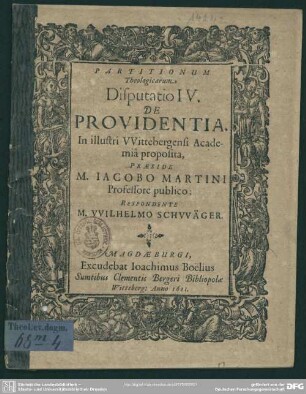 Partitionum Theologicarum, Disputatio IV. De Providentia