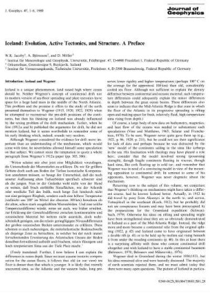 Iceland : Evolution, active tectonics, and structure. A preface