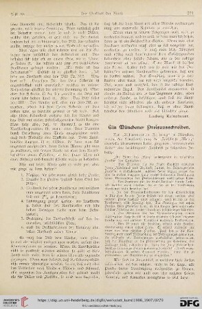 Ein Münchner Preisausschreiben / Gemälde-Austausch mit Amerika / Zum Urheberrecht / Laufende Preisausschreiben / Erledigte Preisausschreiben / Denkmäler / Architektur / Aus Galerien und Museen / Aus Akademien und Kunstschulen / Personalien / Auszeichnungen / Todesfälle / Stipendien und Stiftungen / Aus Künstler- und Kunst-Vereine / Kunsthandel / und Versteigerungen / Vermischtes / Literatur und Kunsrblätter / Werbung