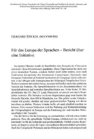 Für das Europa der Sprachen - Bericht über eine Initiative