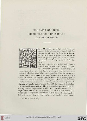 5. Pér. 6.1922: Le „saint Georges" du maître du "Hausbuch" au musée du Louvre