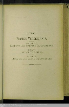 I. Teil. Firmen-Verzeichnis