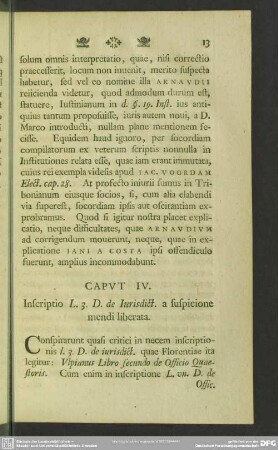 Caput IV. Inscriptio L. 3 D. de Iurisdict. a suspicione mendi liberata