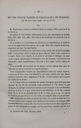 SUR UNE CONIQUE INSCRITE OU CIRCONSCRITE A UN TRIANGLE.