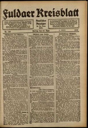 Ausgabe vom Freitag, den 27. Juni 1919.