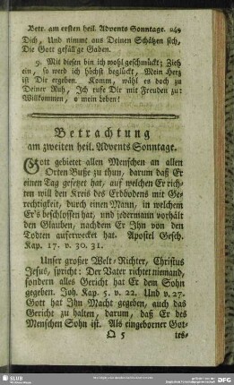 Betrachtung am zweiten heil. Advents Sonntage