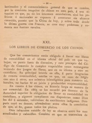 XXI. Los libros de comercio de los chinos