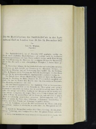 Die 80. Mastviehschau des Smithfield-Club in der Agricultural-Hall zu London vom 10. bis 14. December 1877