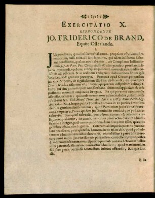 Exercitatio X. Respondente Jo. Friderico De Brand, Equite Osterlando