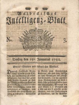 No. 3. Dinstag den 15ten Januarius 1788