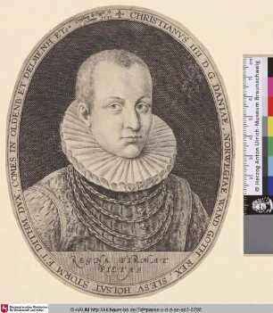 Christianus IIII. D.G. Daniae, Norwegiae, Wand: Goth: Rex, Slesu: Holsat: Storm: et Dithm: Dux; Comes in Oldenb: et Delmenh: etc.