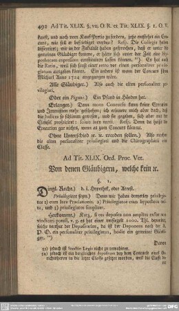 Ad. Tit. XLIX. Ord. Proc. Vet. Von denen Gläubigern, welche kein [et]c.