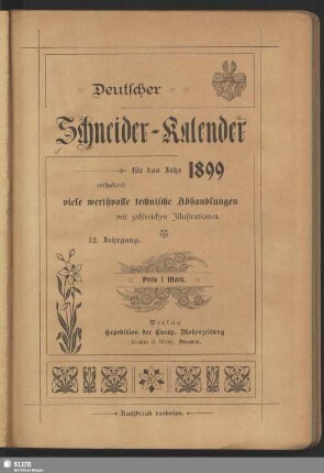 13.1899: Deutscher Schneider-Kalender : auf das Jahr ...