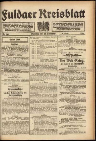Erste Ausgabe vom Dienstag, den 21. November 1916.