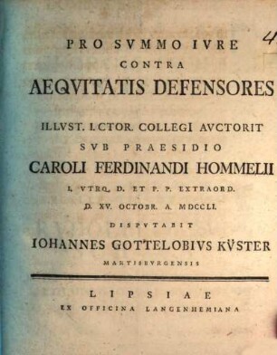 Pro Svmmo Ivre Contra Aeqvitatis Defensores