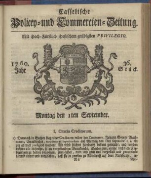 36. Stueck, Montag den 1ten September 1760