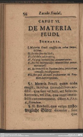 Caput VI. De Materia Feudi
