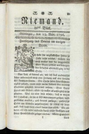 11tes Blat. Göttingen, den 13. März 1756.