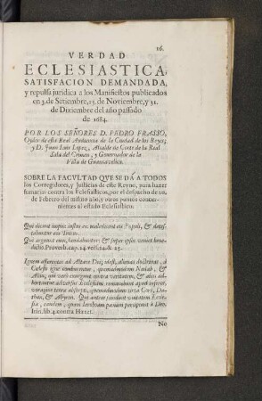 Verdad eclesiastica satisfacion demandada y repulsa juridica ...