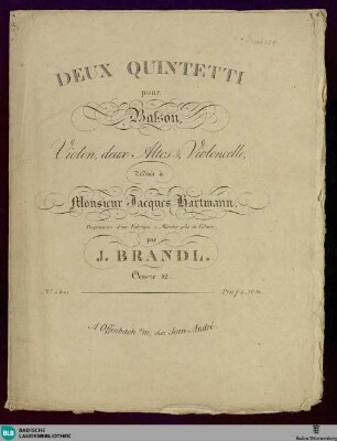 Deux Quintetti pour basson, violon, deux altos & violoncelle : oeuvre 52; dédiés à Jaques Hartmann ...