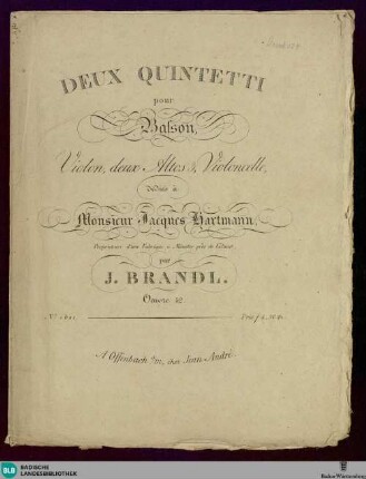 Deux Quintetti pour basson, violon, deux altos & violoncelle : oeuvre 52; dédiés à Jaques Hartmann ...