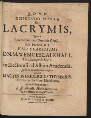 Disputatio Physica De Lacrymis