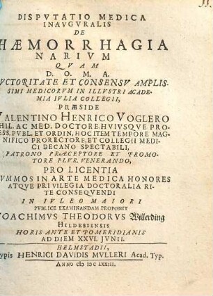 Disputatio Medica Inauguralis De Haemorrhagia Narium