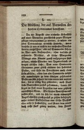 §. 20. Die Ablösung der auf Vorposten stehenden Commandos betreffend