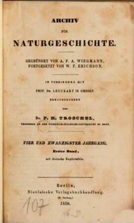 Archiv für Naturgeschichte : Zeitschrift für systematische Zoologie. 24, 24. 1858