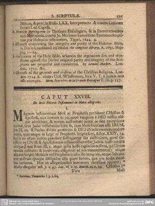 Caput XXVIII. De locis Veteris Testamenti in Novo allegatis
