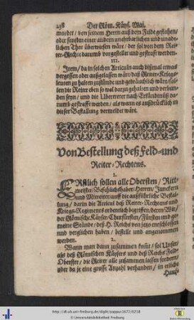 Von Bestellung deß Feld- und Reiter-Rechtens.