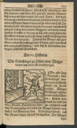 Die 60. Historia. Wie Eulenspiegel zu Erfurt einen Metzger wieder um einen Braten betrogen