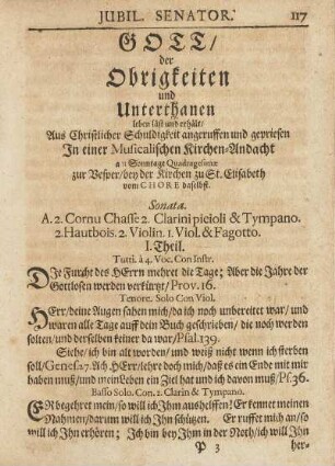 Gott/ der Obrigkeiten und Unterthanen leben läst und erhält ... In einer Musicalischen Kirchen-Andacht ...