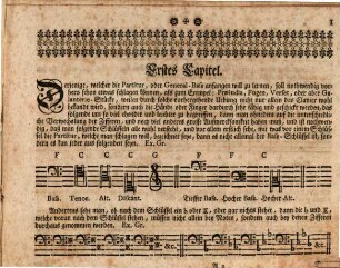 Fundamenta Partiturae In Compendio Data. Das ist: Kurtzer und gründlicher Unterricht, Den General-Bass, oder Partitur, nach denen Reglen recht und wohl schlagen zu lernen