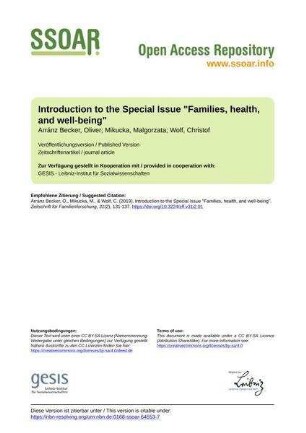 Introduction to the Special Issue "Families, health, and well-being"