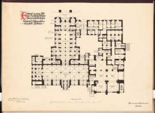 Fest- und Gesellschaftshaus für die deutsche Marine Schinkelwettbewerb 1899: Grundriss UG (EG des Festbaues) 1:200