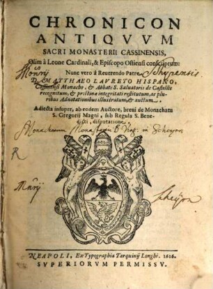 Chronicon antiquum sacri monasterii Cassinensis