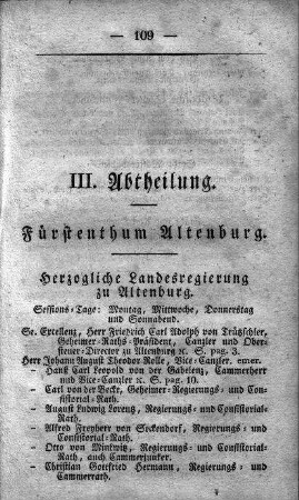III. Abtheilung : Fürstenthum Altenburg