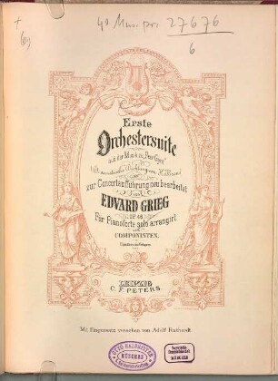 Erste Orchestersuite aus der Musik zu Peer Gynt : (dramat. Dichtung von H. Ibsen) ; zur Concertaufführung neu bearb. ; mit Fingersatz versehen von Adolf Ruthardt ; op. 46