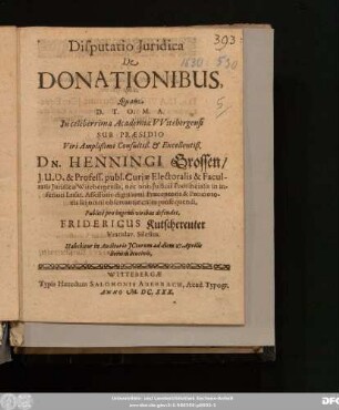 Disputatio Iuridica De Donationibus