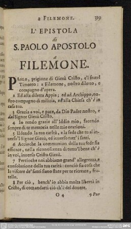 L' Epistola di S. Paolo Apostolo a Filemone