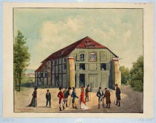 Das Theater im Linckeschen Bad, zwischen Bautzner Straße und Mündung der Prießnitz in Dresden (1776 gegründet, mit Mineralwasserbad, Theater 1858 für Ausflugsgasthof abgerissen)