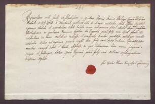 Testimonium primae residentiae des Grafen Philipp Karl von Seinsheim.